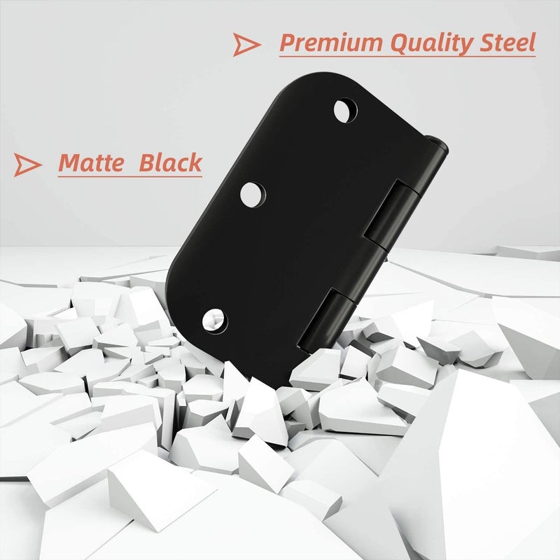 HOSOM Matte Black Door Hinges 3.5 Inch with 5/8" Radius Corners Rounded Interior Door Hinges 3 1/2" Heavy Duty 3.5" Door Hardware for Door, 6 Pack - Image 4